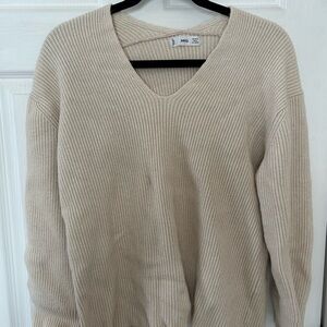 Mango V-Neck Ribbed Sweater - Beige